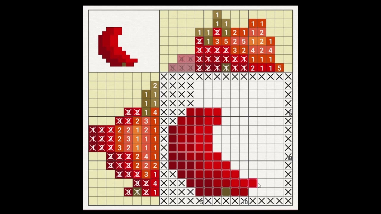 Real-Time Color Nonogram (Picross/Griddlers) Solve: Apple Art in 3:30