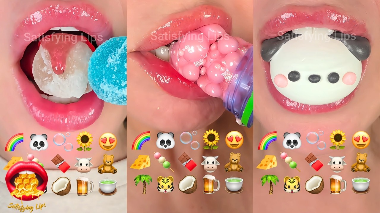 MOST SATISFYING! ASMR Eating Emoji Food Challenge frozen Honey Wax Candy