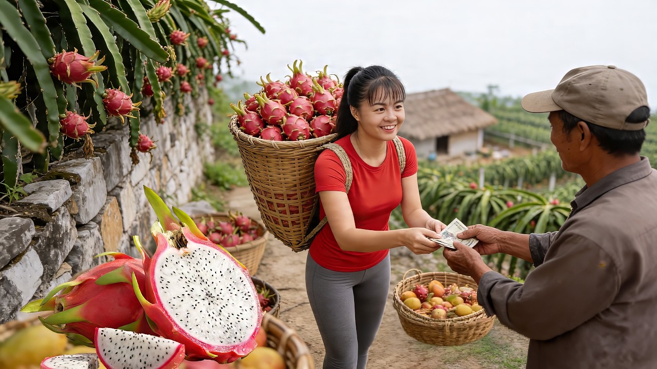 Harvesting 1000+ Giant Dragon Fruits in a Large Garden | Go To Countryside Market Sell for Villagers
