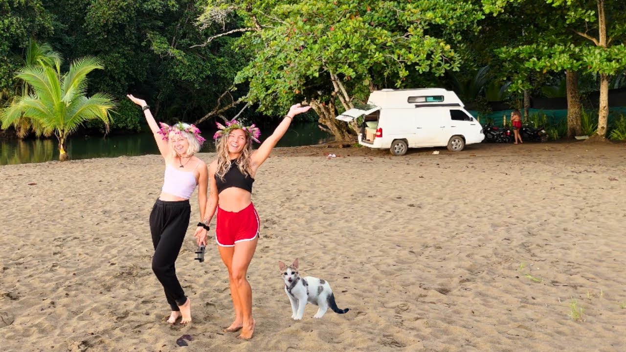 van camping with a kitten in costa rica