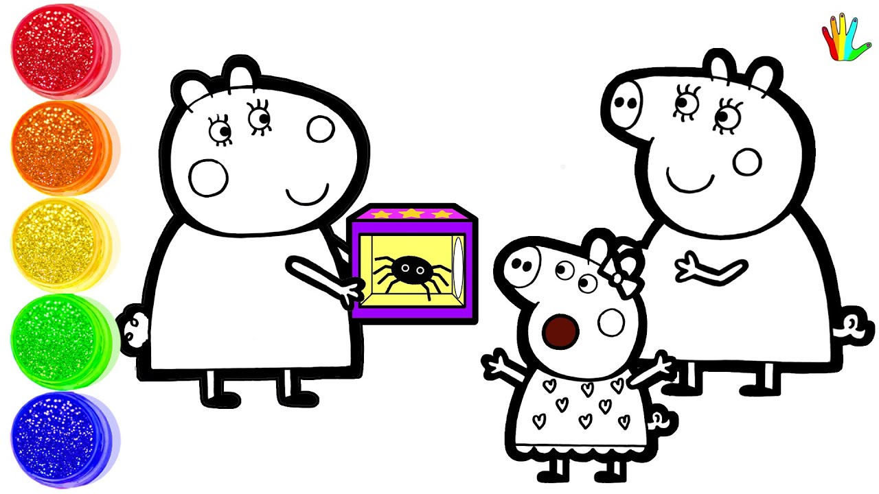 How to draw Peppa Pig Family Drawing and Friend Coloring Page for kids - Bee Art TV