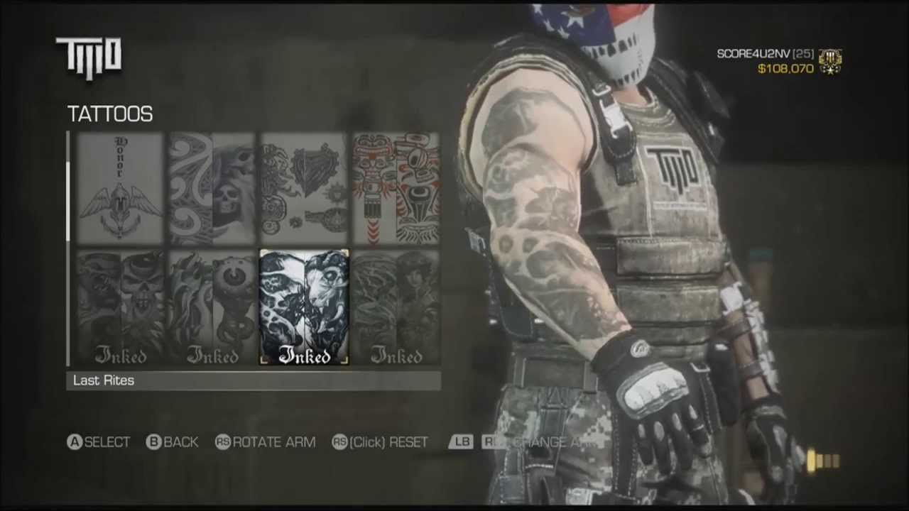 Army of Two Devils Cartel Mask Gear and Tattos