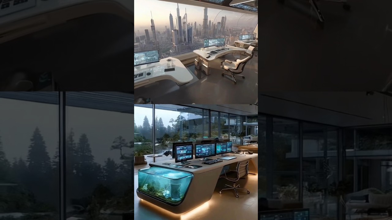 Futuristic Office Tour Ultimate WFH Setup & Billionaire Desk View Sci-Fi Workspace 🏙️ 