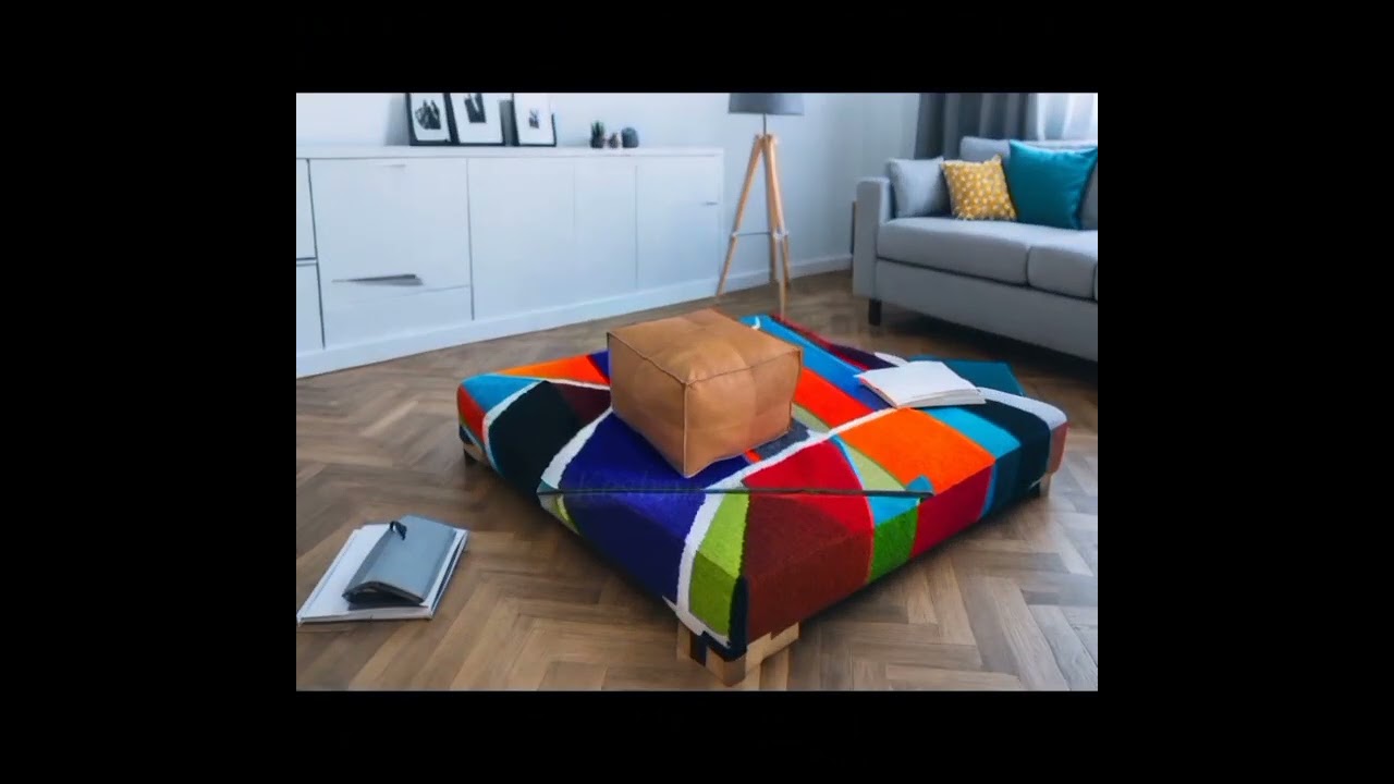 Square Moroccan leather pouf, Moroccan footstool