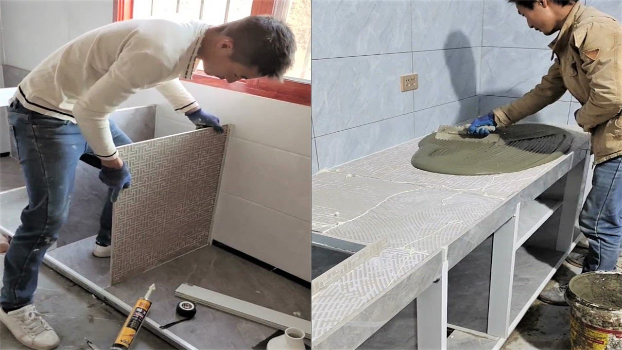 Young Man with great tiling skills -Great tiling skills -Great technique in construction PART 110