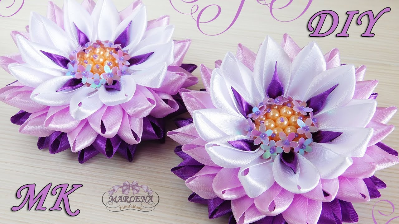 🌺 Цветы из узких лент с красивой серединкой. Канзаши МК/DIY 👐