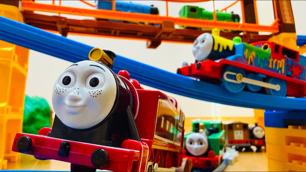 プラレールトーマス ⭐️ 空中に踏切！？空中に池！？レアキャラ大集合！立体コース大冒険レース！🚂Great Adventure！