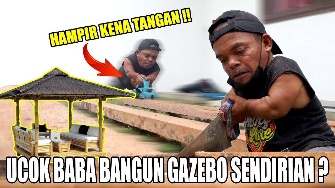 UCOK BABA BANGUN GAZEBO DI DEPAN KANTOR UNTUK KARYAWANNYA ?? TANGAN HAMPIR KENA MESIN SERUT !!