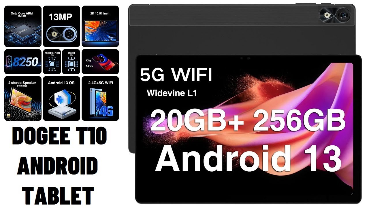 DOOGEE T10 Plus 2K Display Android Tablet with Octa-Core Processor and 8250mAh Battery