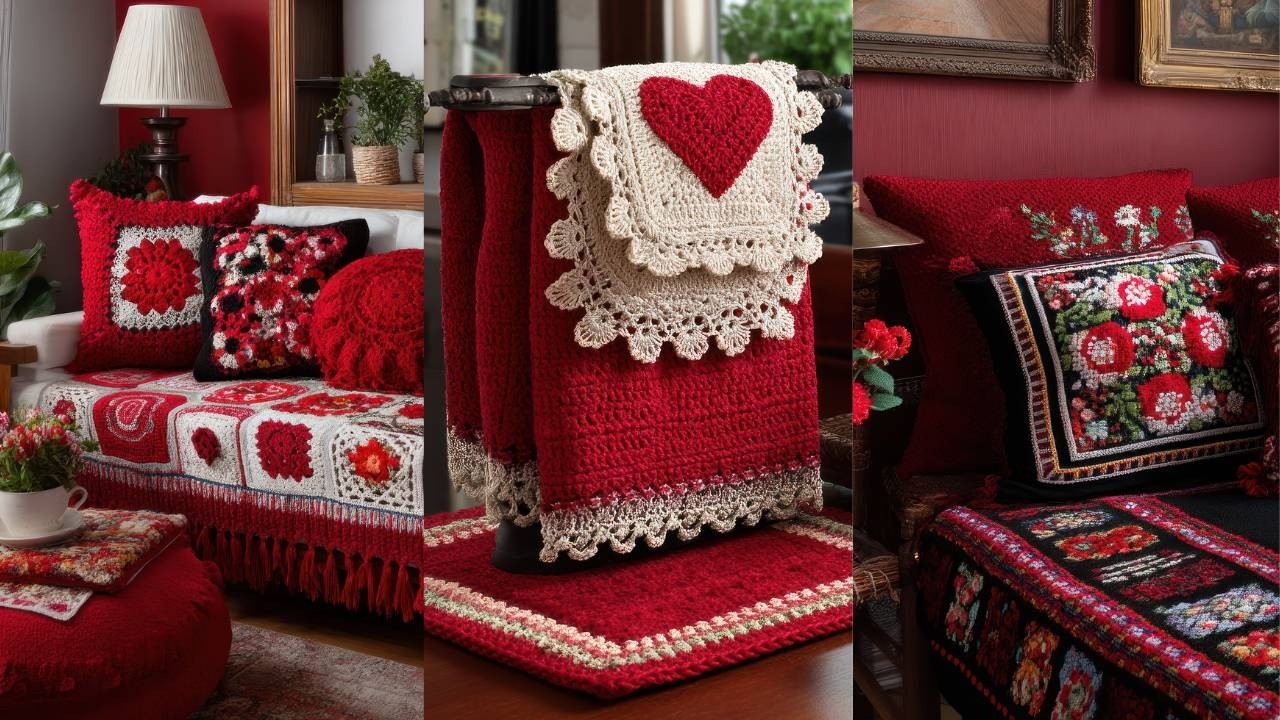 Уютное винтажное очарование ❤️ | Красные вязаные крючком акценты, которые мгновенно преобразят лю...