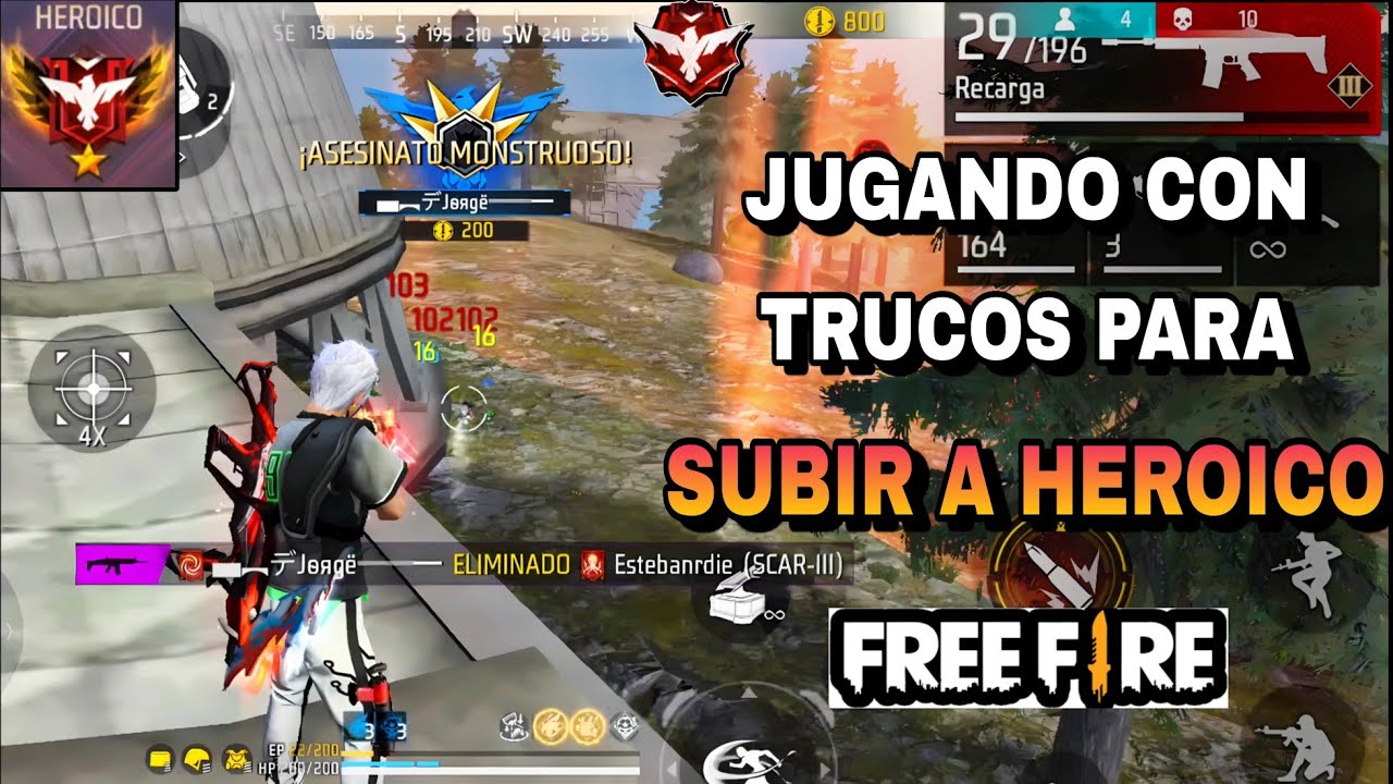 JUGANDO CON TRUCOS Y ESCONDITES PARA LLEGAR A HEROICO FREE FIRE/TEMPORADA 48