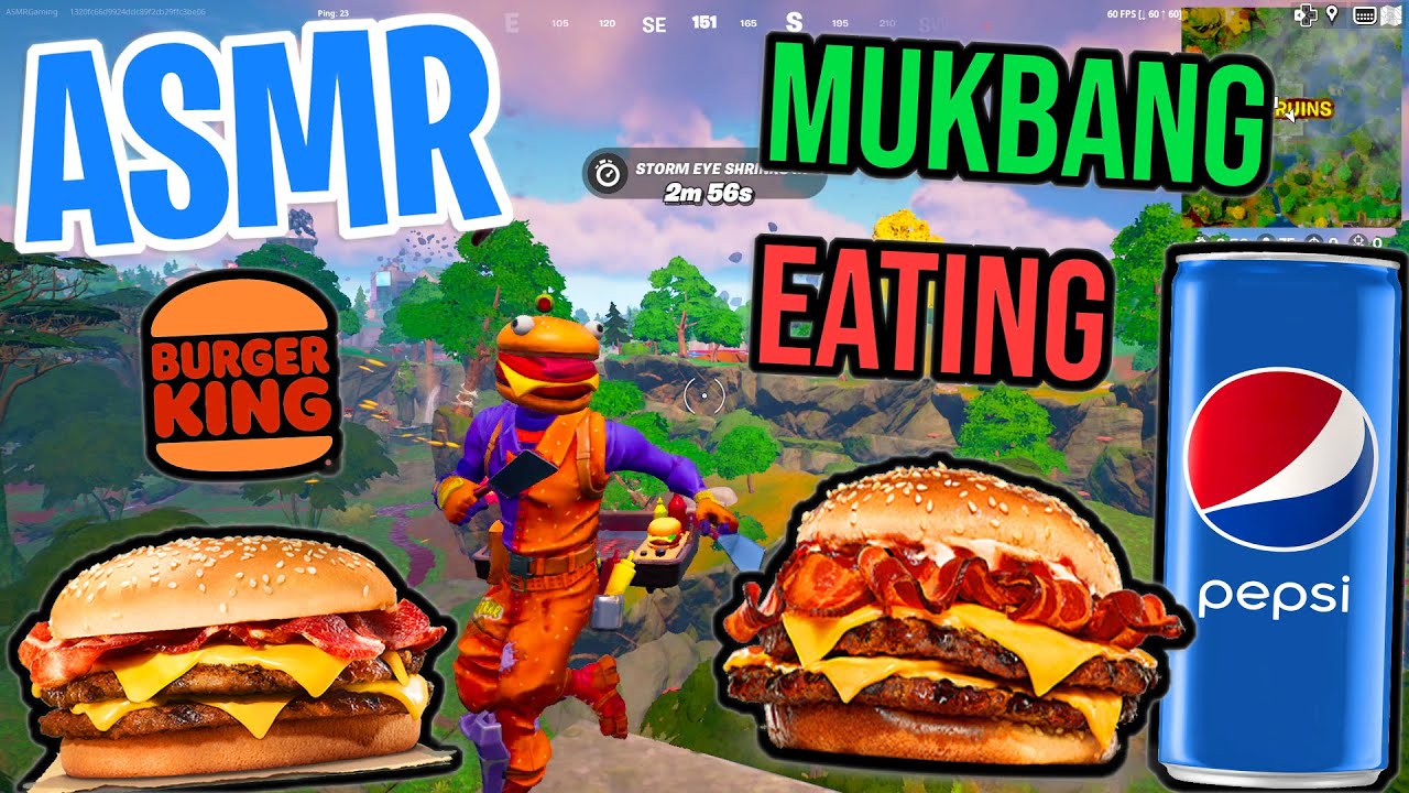 ASMR Gaming 🍔 Fortnite Burger King Mukbang Relaxing Eating and Spectating 🎮🎧 Mouth Sounds Whispers 💤