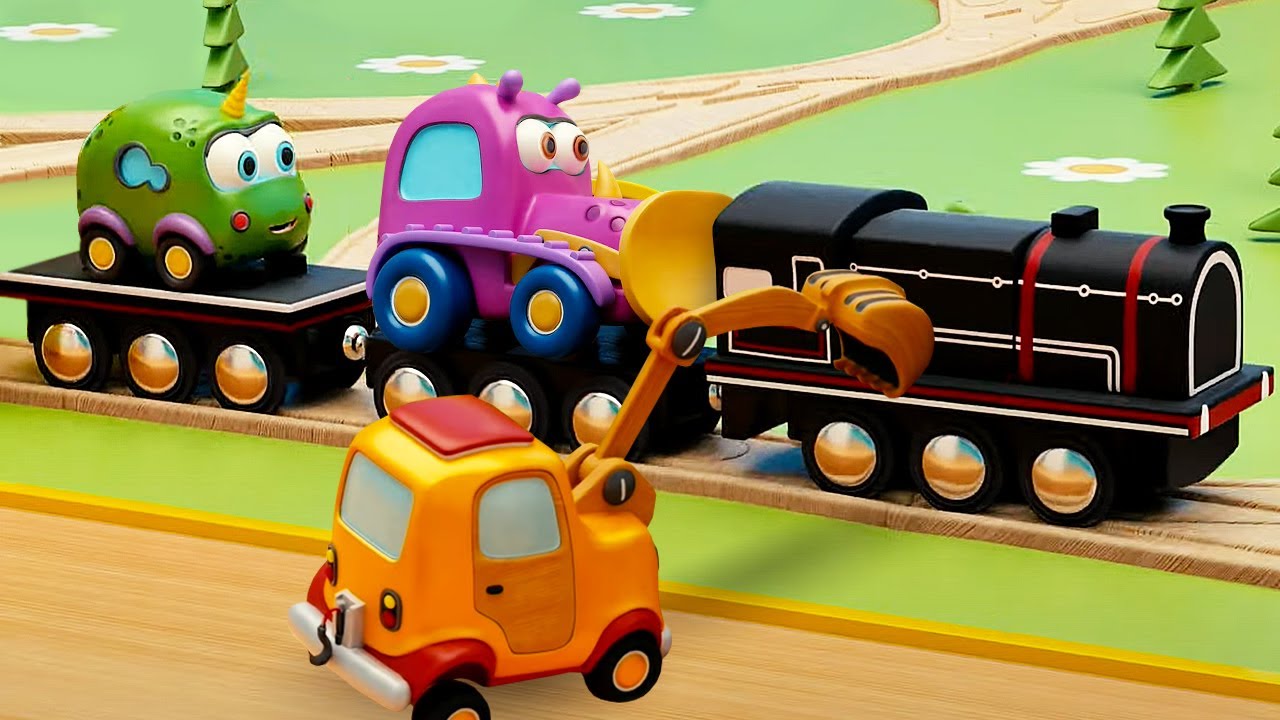 Os carros Mocas brincam com o novo trem! Desenho animado infantil dos carrinhos monstrinhos