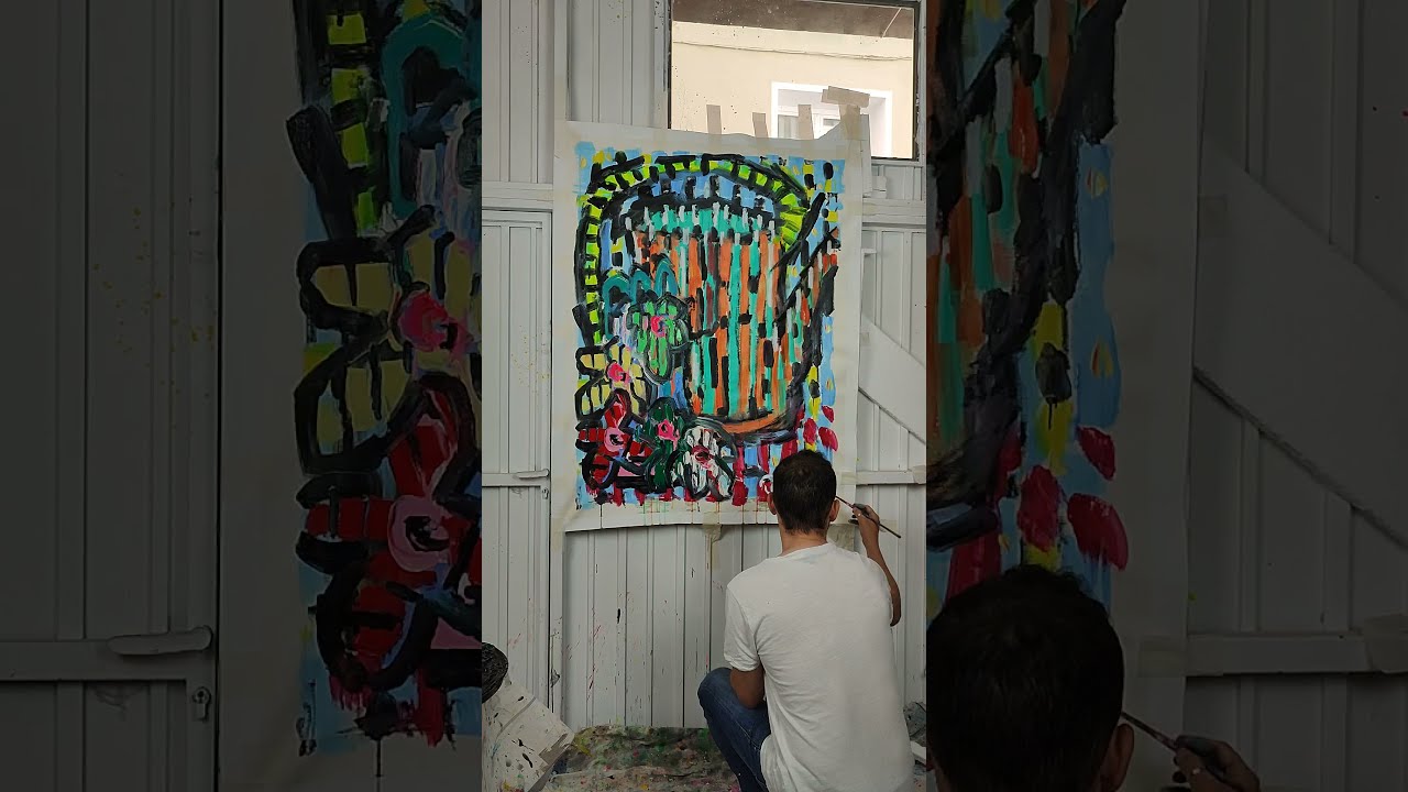 Process: " Water, watering that dry out!" Acrylic and oil pastel on canvas 118 x 88 cm, studio life