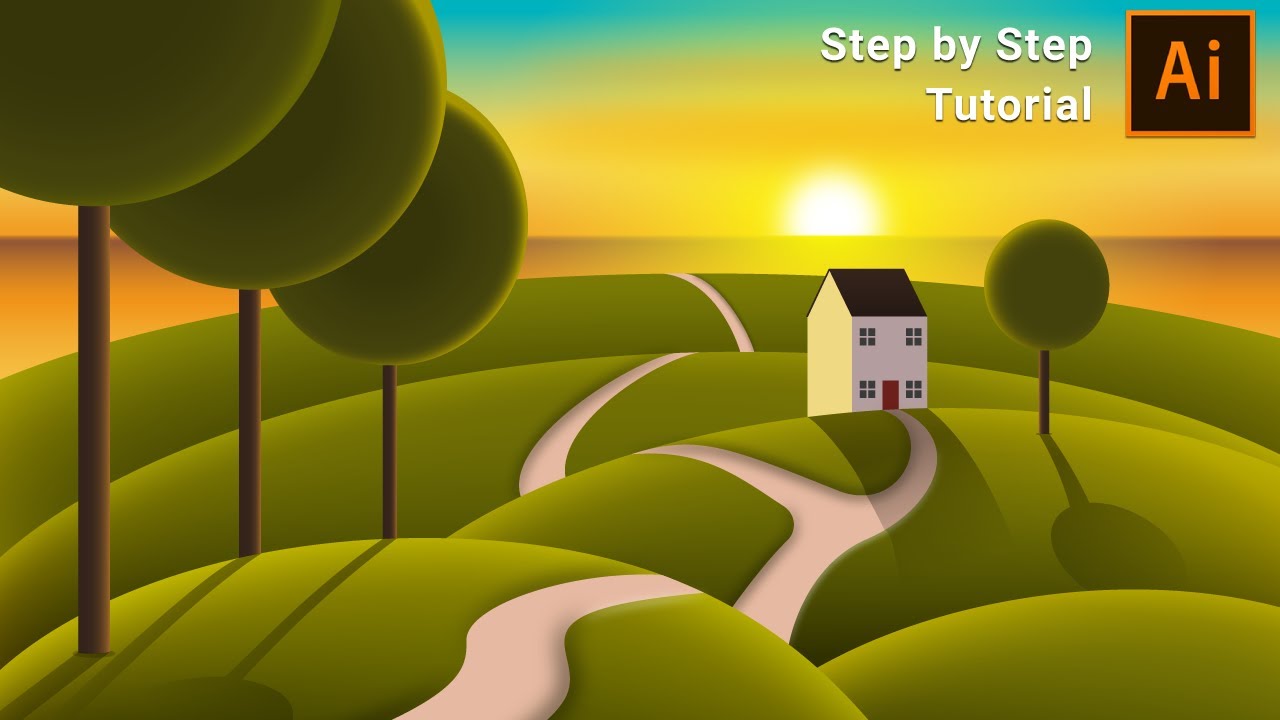 Учебник по созданию векторной иллюстрации заката для начинающих | Учебник по Adobe Illustrator