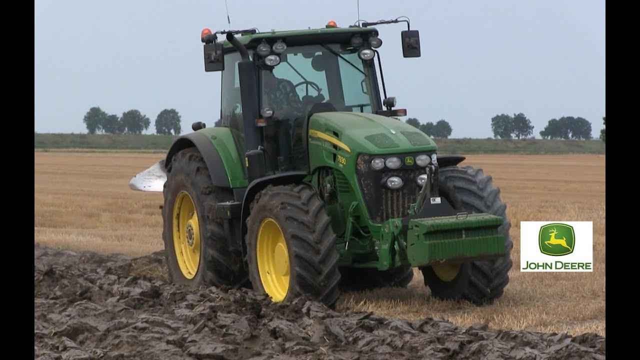 Landb.Evers.Ploegen met John -Deere 7930 met gps. ploeg.