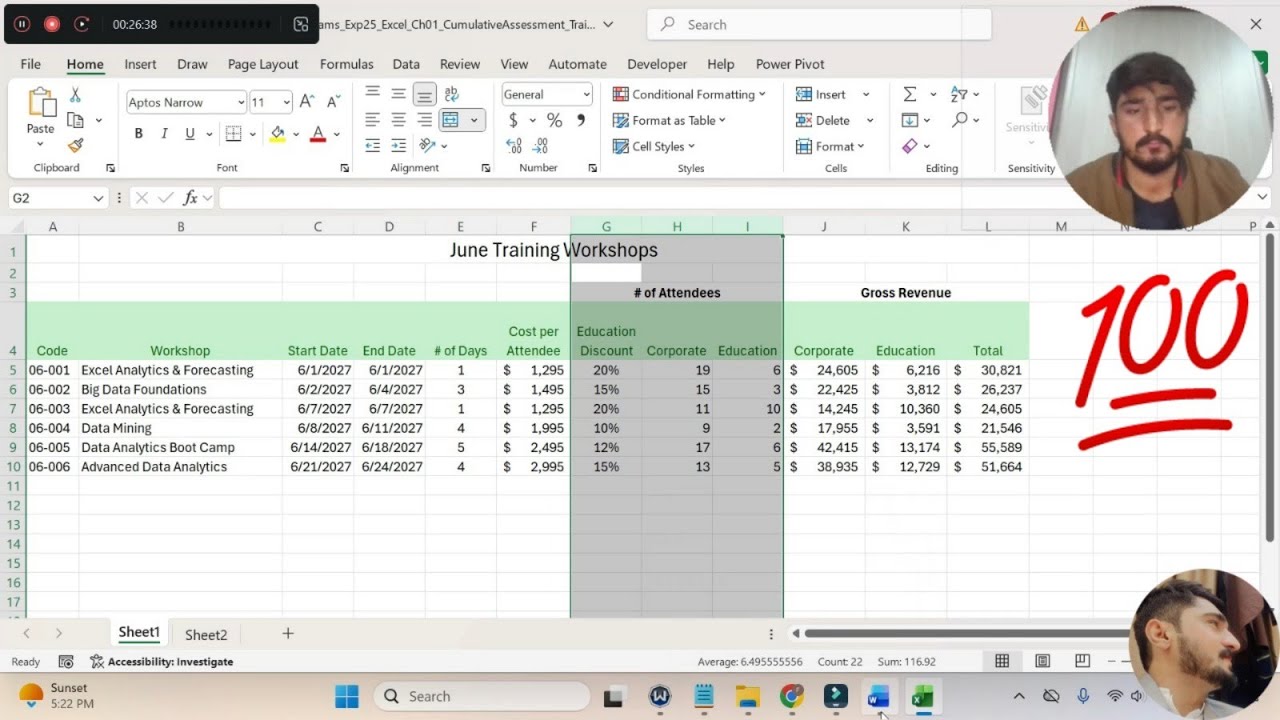 Exp25_Excel_Ch01_Обучение по накопительной оценке | Excel, Глава 1, Накопительная оценка