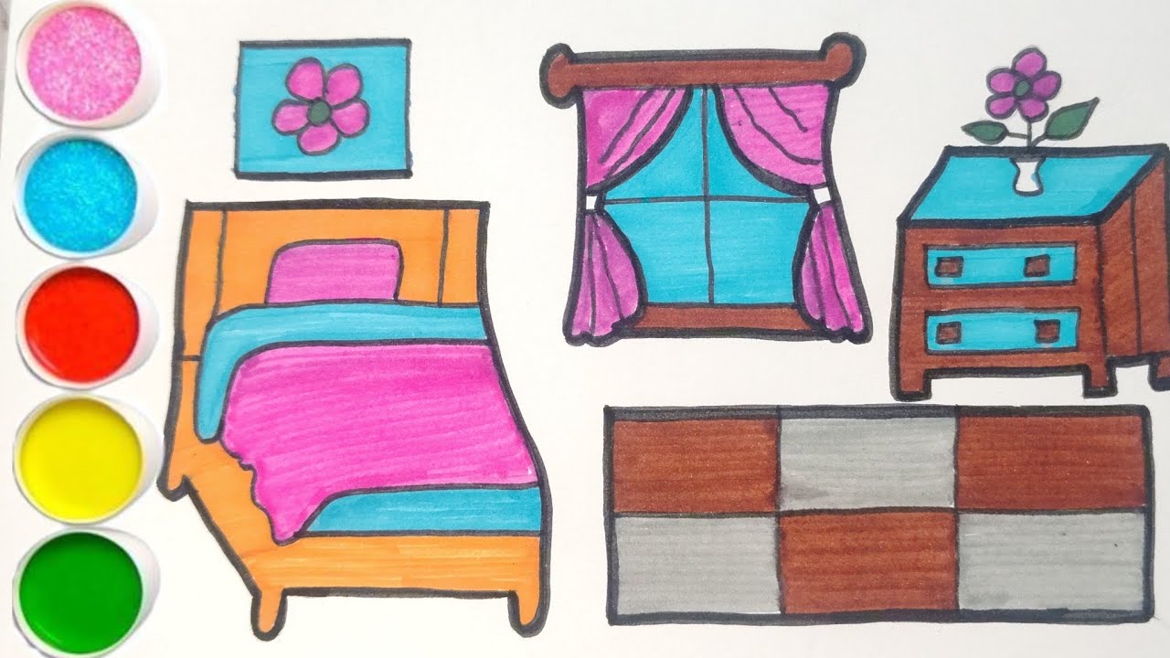 How To Draw A Beautiful Bedroom Drawing | Easy Room Drawing For Kids|Step By Step Drawing 💫