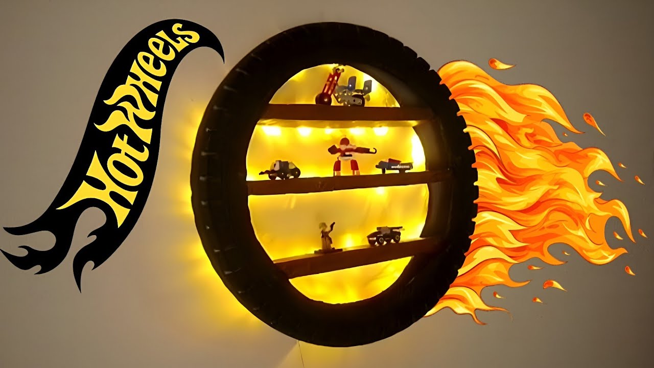 How to Make Hot Wheels Display || Diy Toy Car Shelf || Auto Rickshaw Tire || Wall Hanging shelf 