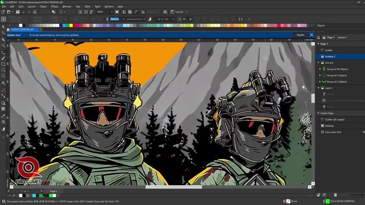 PARTS 1 !! TRACING VECTOR DI COREL DRAW DENGAN DESIGN SATGAS TEMPUR RAJAWALI !! DESIGN TNI