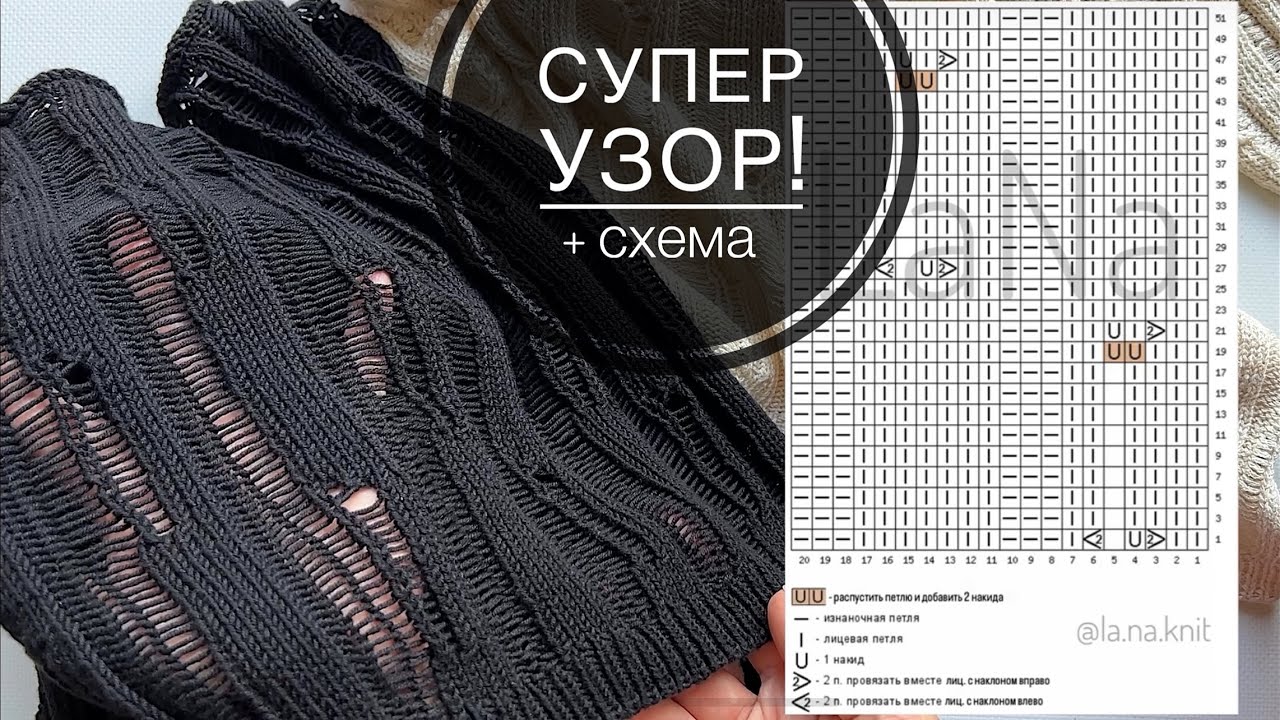 Рвань 🔥 Классный узор спицами из спущенных петель! + схема. Для топов, маек, кофточек, кардиганов.