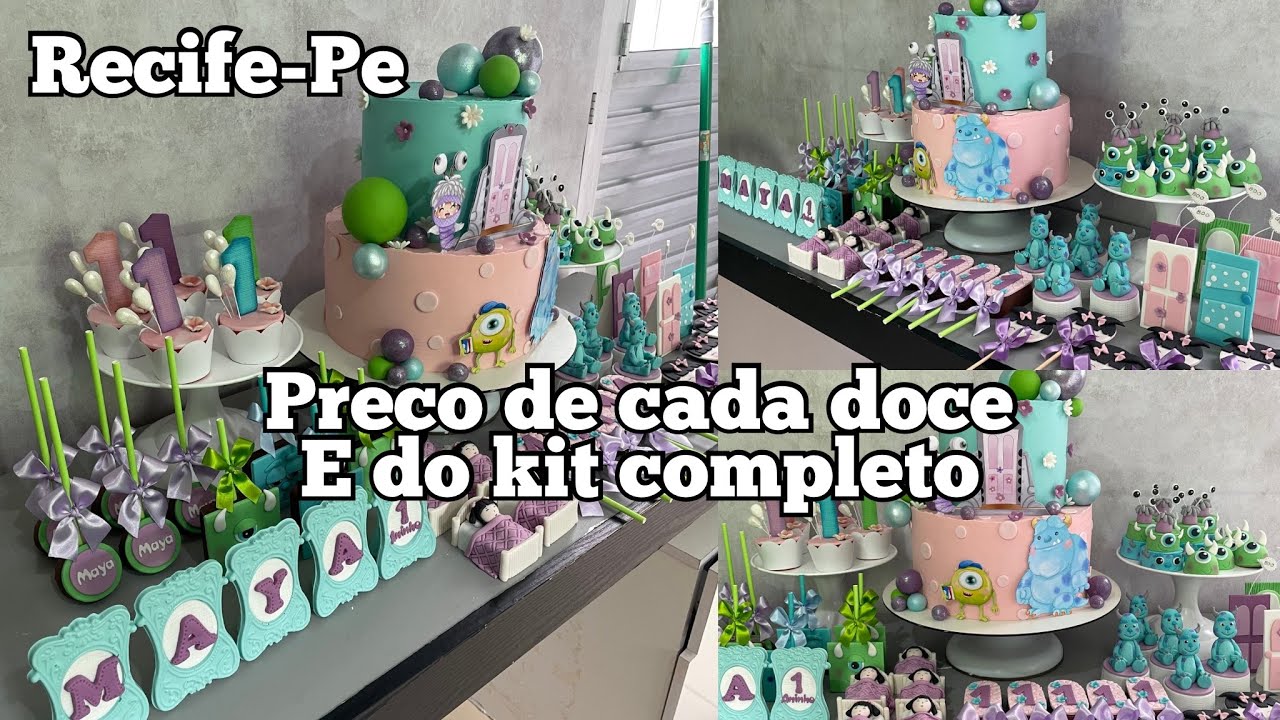 Quase 2 mil! Todos os detalhes do kit com bolo e doce personalizado que fiz no tema monstros SA