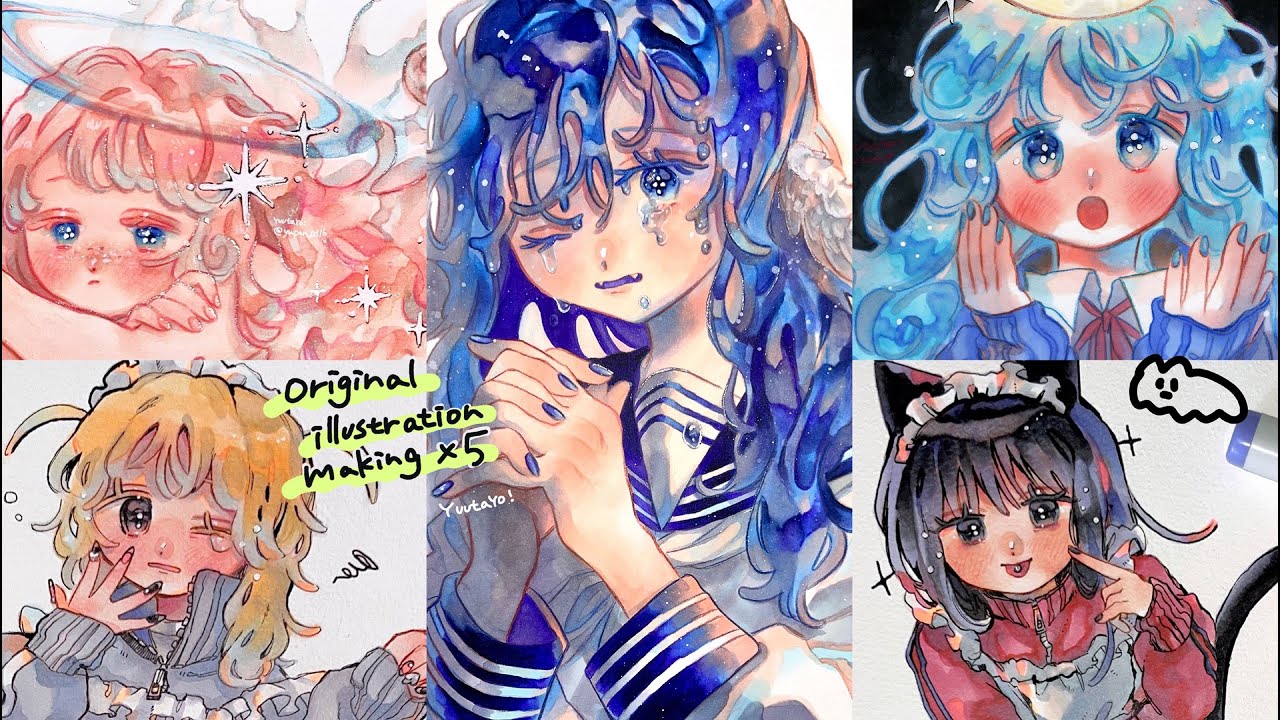 オリジナルイラストメイキング#28・4月の絵5連［アナログ絵］