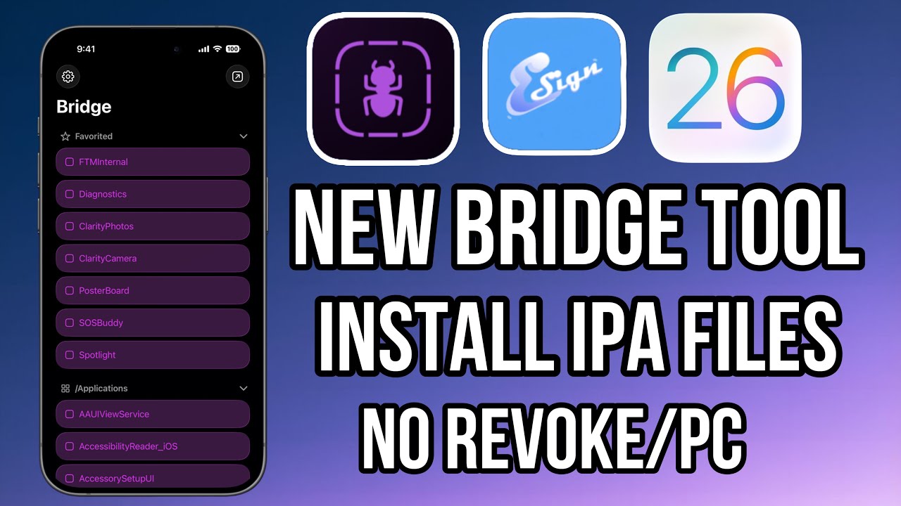 NEW Bridge Tool install IPA files on iOS 26 - iOS 16 No Revoked/PC for iPhone/iPad