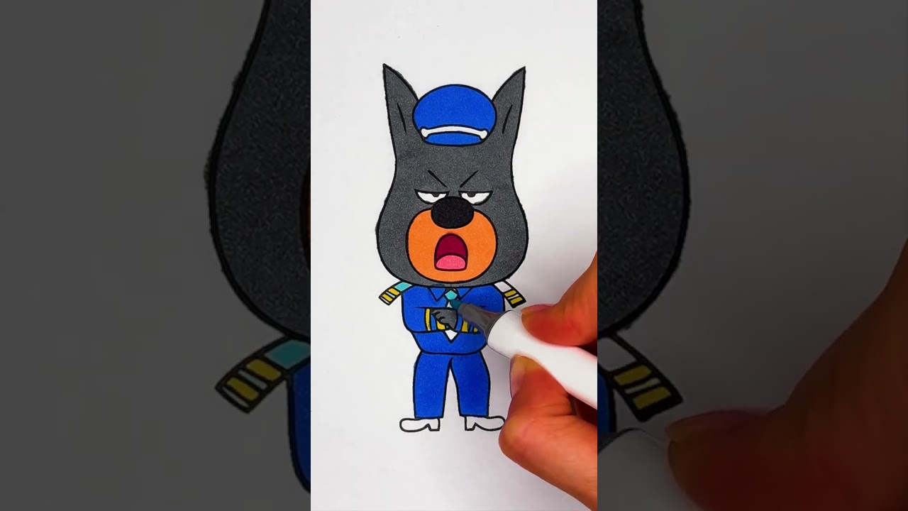 ⏪ Reverse Play 🚨 Coloring Police Officer Dobie 🚓 Glitter Art ✨ #glitter #sheriff #color #trending