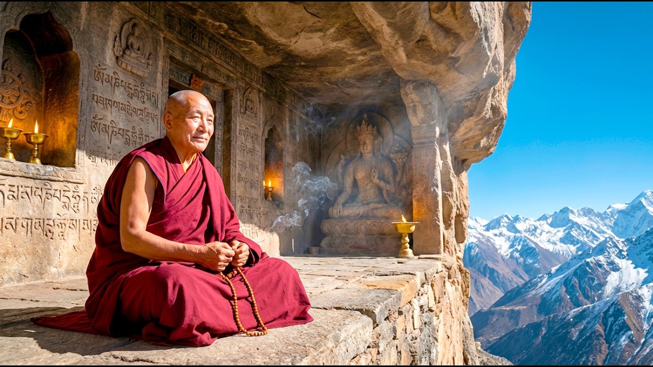 Tibetan Monk Chant in Stone Niche — Monastery Calm | Nervous System Rest