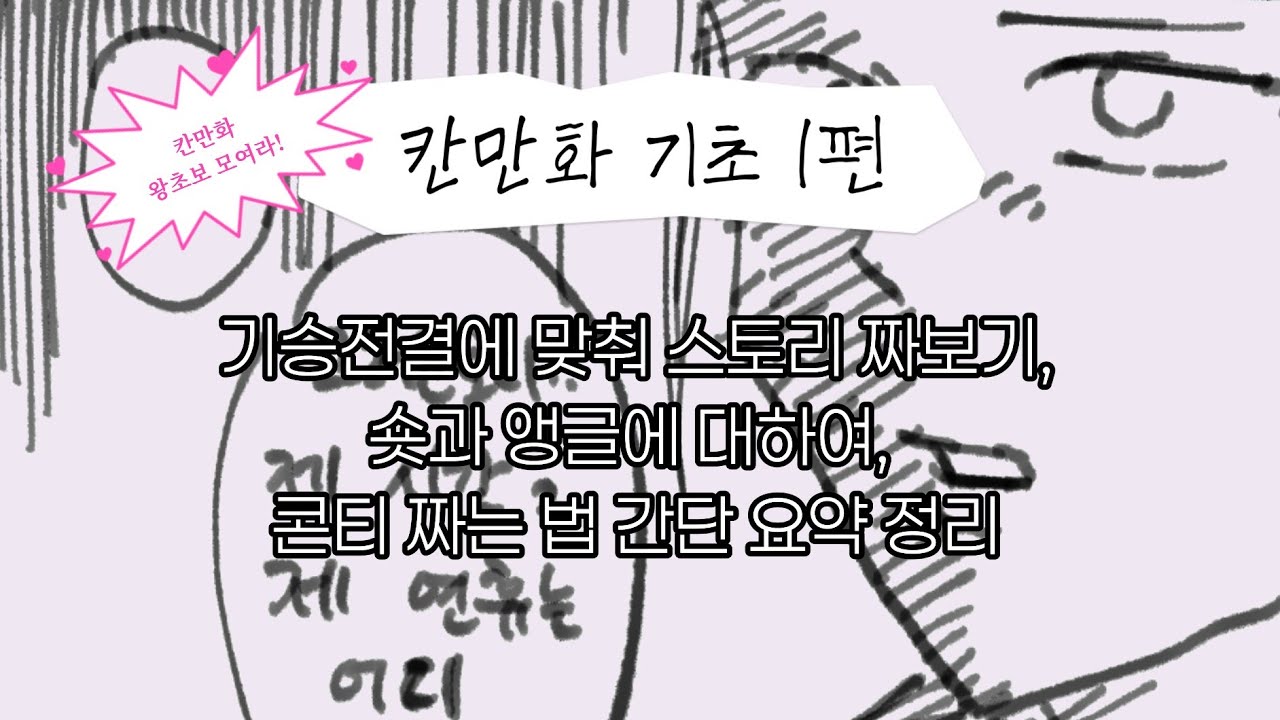 [뽕만튜브]칸만화 기초 1편! 기승전결에 맞춰 스토리 짜보기, 숏과 앵글에 대하여, 콘티 짜는 법 간단 요약 정리