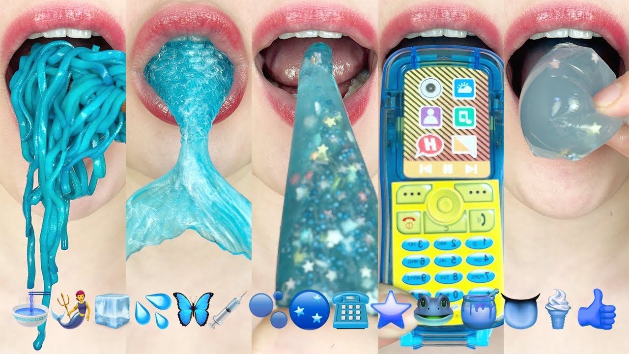 asmr BLUE FOODS (EMOJI FOOD) 파란색 이모지 먹방 eating sounds