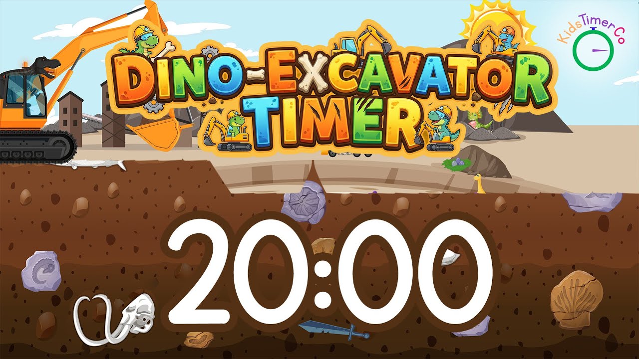 20 Minute Dinosaur Excavator Adventure! Visual Timer for Kids
