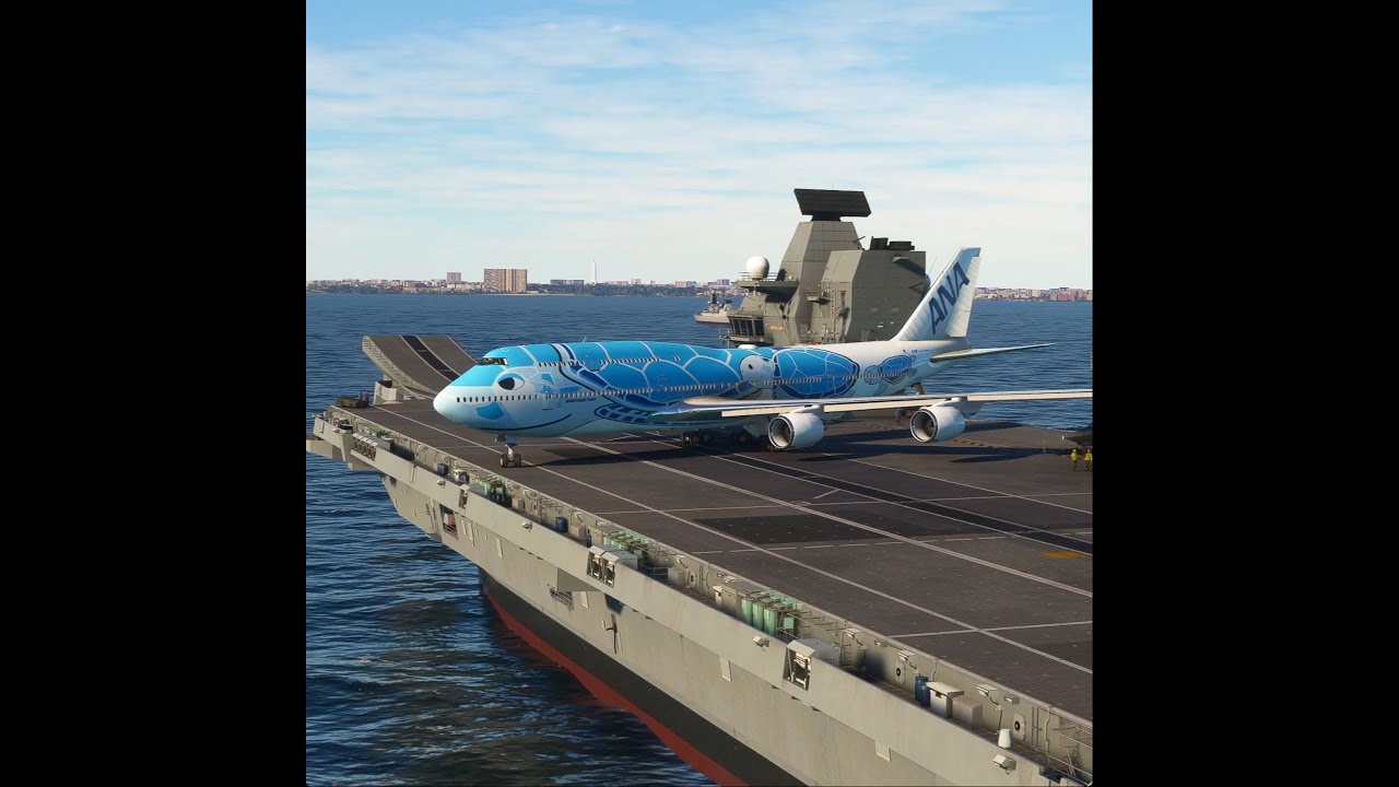 Super Rare Take Off Boeing 747 ANA from Aircraft Carrier