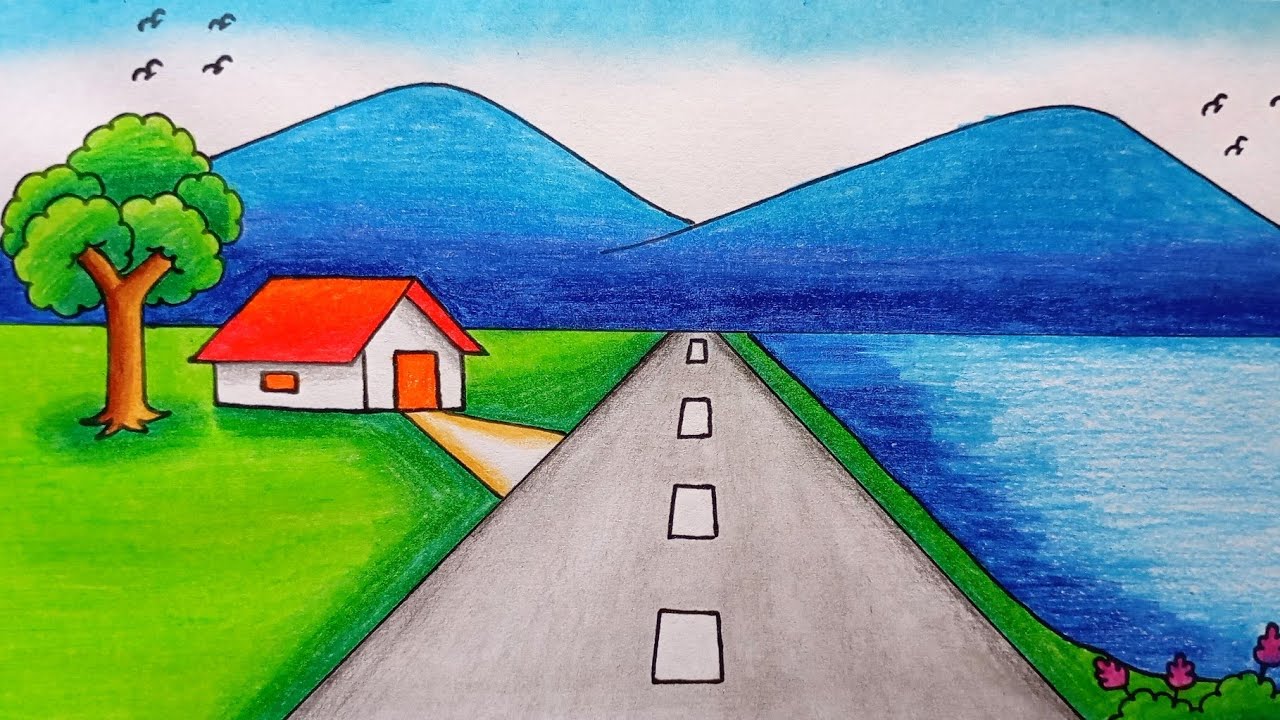 How to Draw a Mountain Scenery | Easy Nature Scenery Drawing for beginners