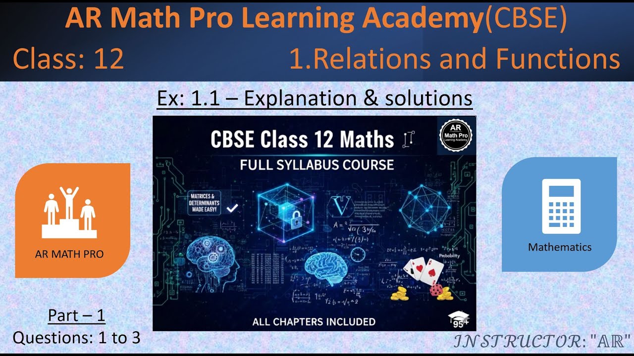 Class 12 Math | Ch 1: Relations & Functions | Exercise 1.1 Explanation & Solutions | Questions 1 - 3