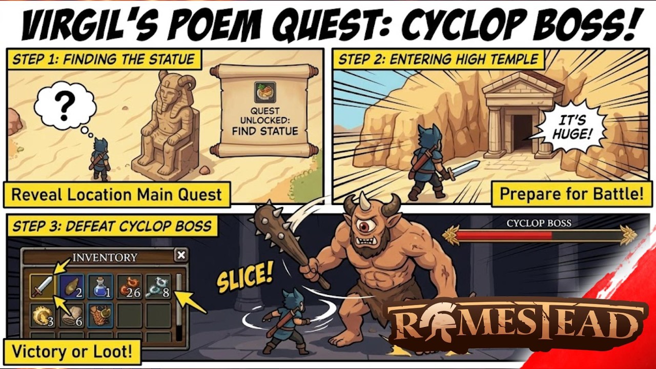 Romestead - Step-by-Step Virgil's Poem Quest Guide | Cyclops Boss Fight