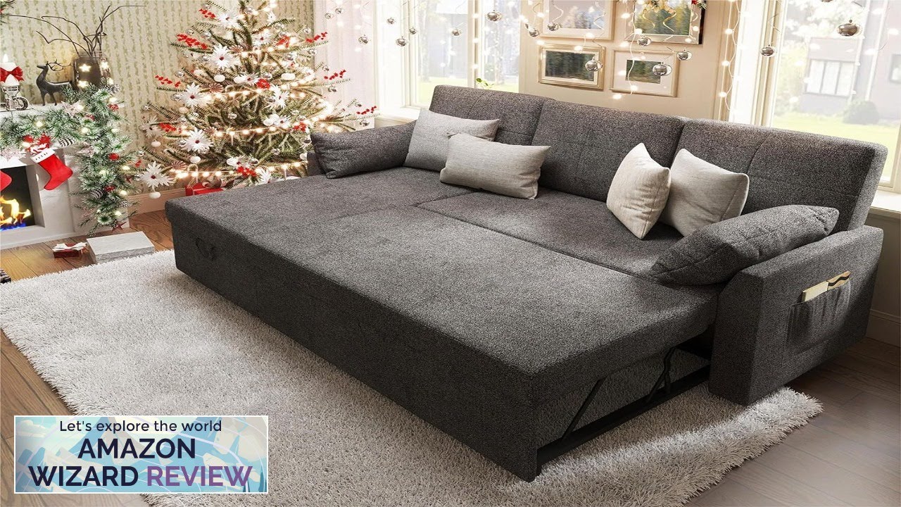 VanAcc Sofa Bed 3 Seater Sleeper Sofa with Storage Chaise Linen-Grey Pull Review