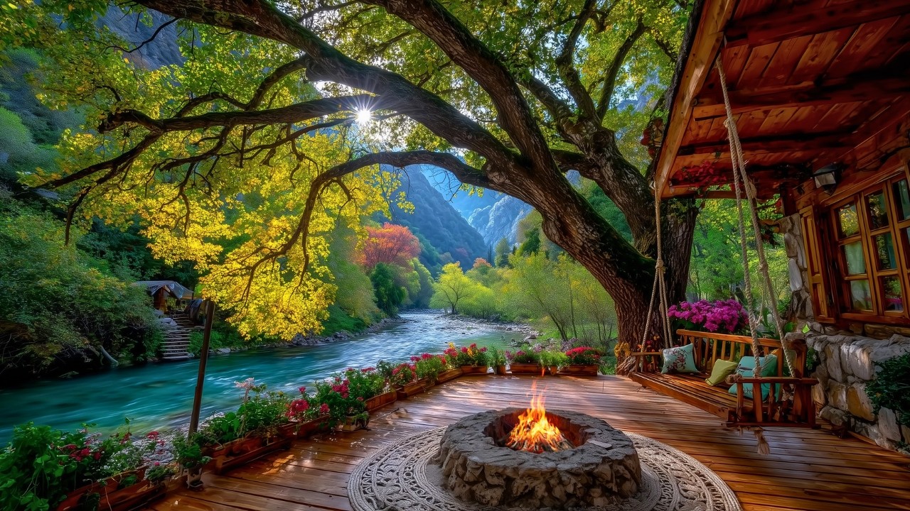 The Quiet Comfort of Spring 🌸 Lakeside Cabin, Birds & Firepit Sounds