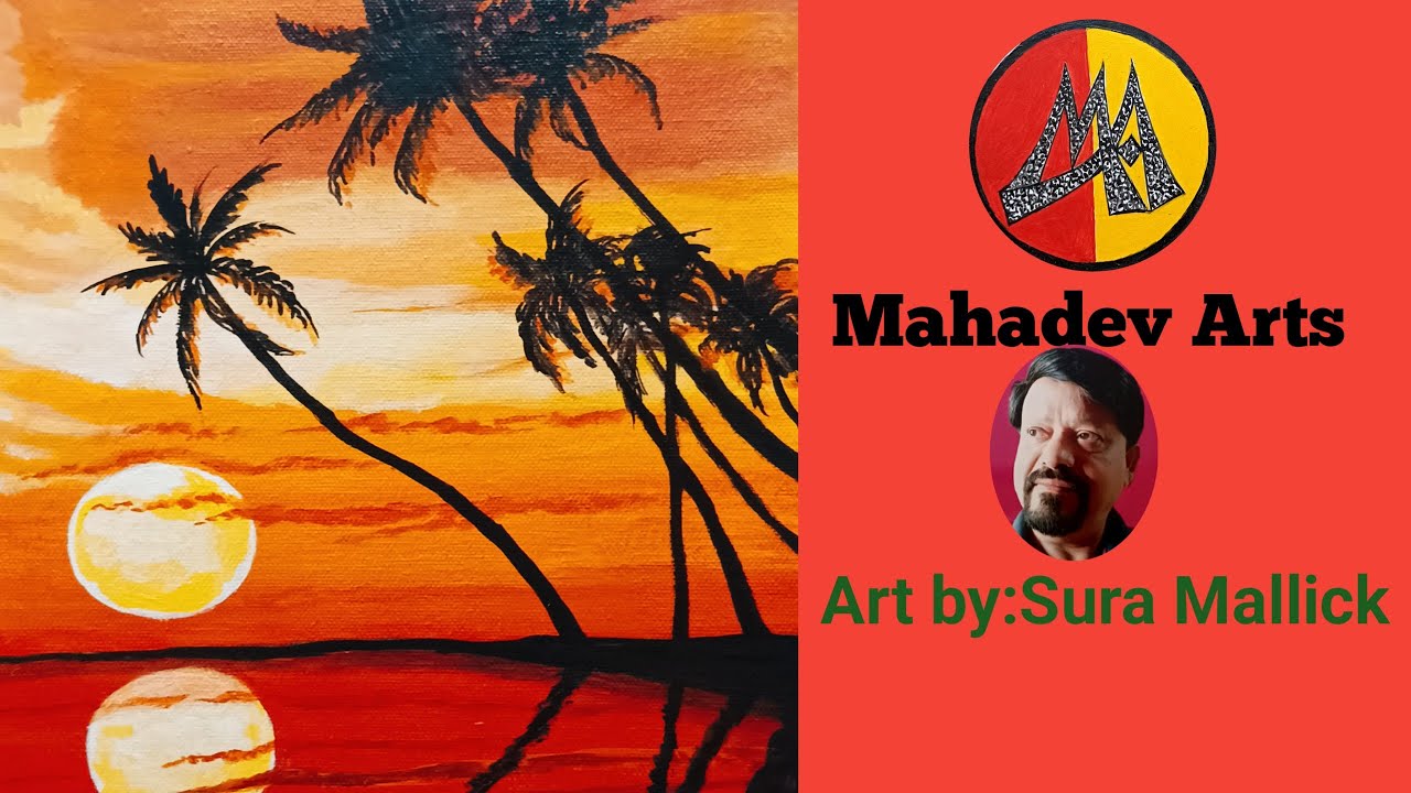 An Exclusive Seabeach Sun Set View ||Acrylic Colour Painting On Canvas||