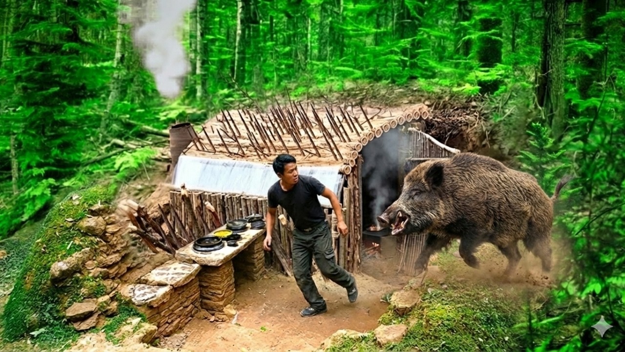 How I Built a Warm Shelter to Survive Wild Boar Attacks | Extreme Survival in the Wild