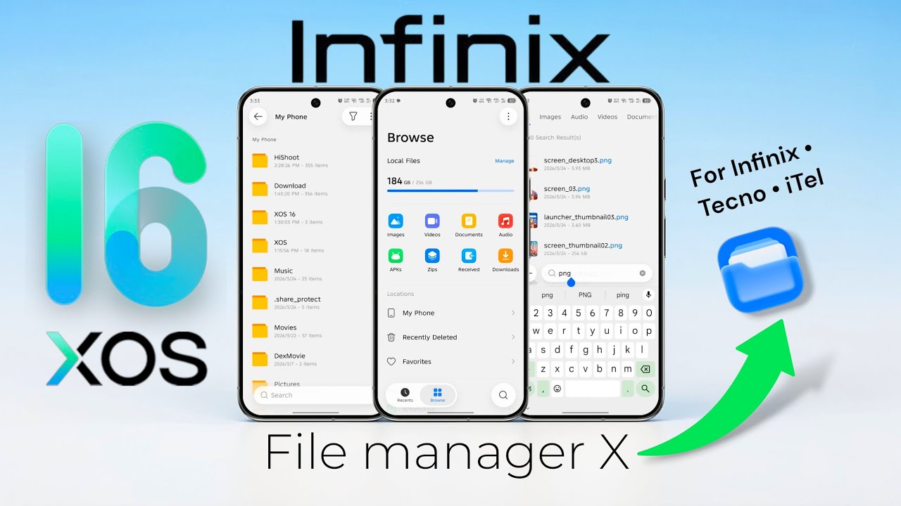 Файловый менеджер обновления Infinix XOS 16 с интерфейсом Liquid Glass для мобильных телефонов In...
