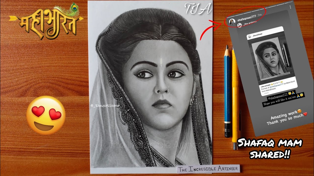 Drawing Kunti Mata | Shafaq Naaz | Mahabharat | T.I.A