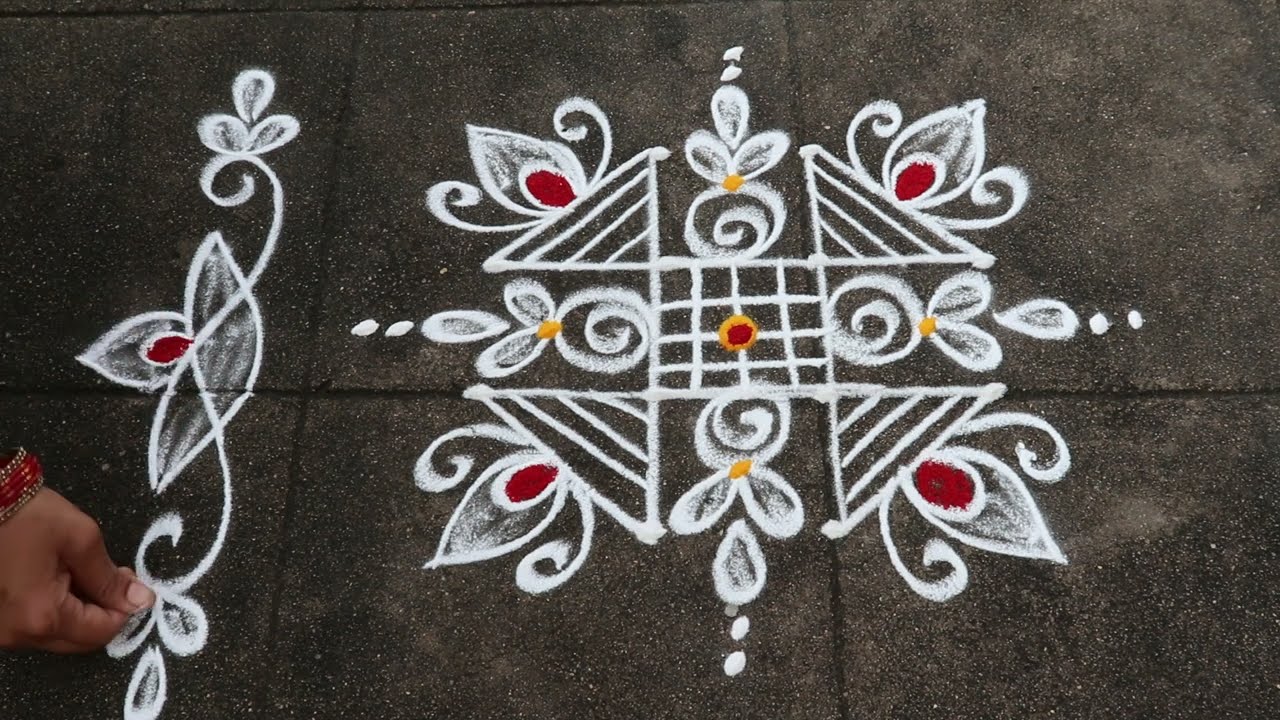 2 Min Rangoli Designs🌻4x2 dots Easy & Small Muggulu🌻Daily Rangoli Designs🌻Side Border Rangoli Design