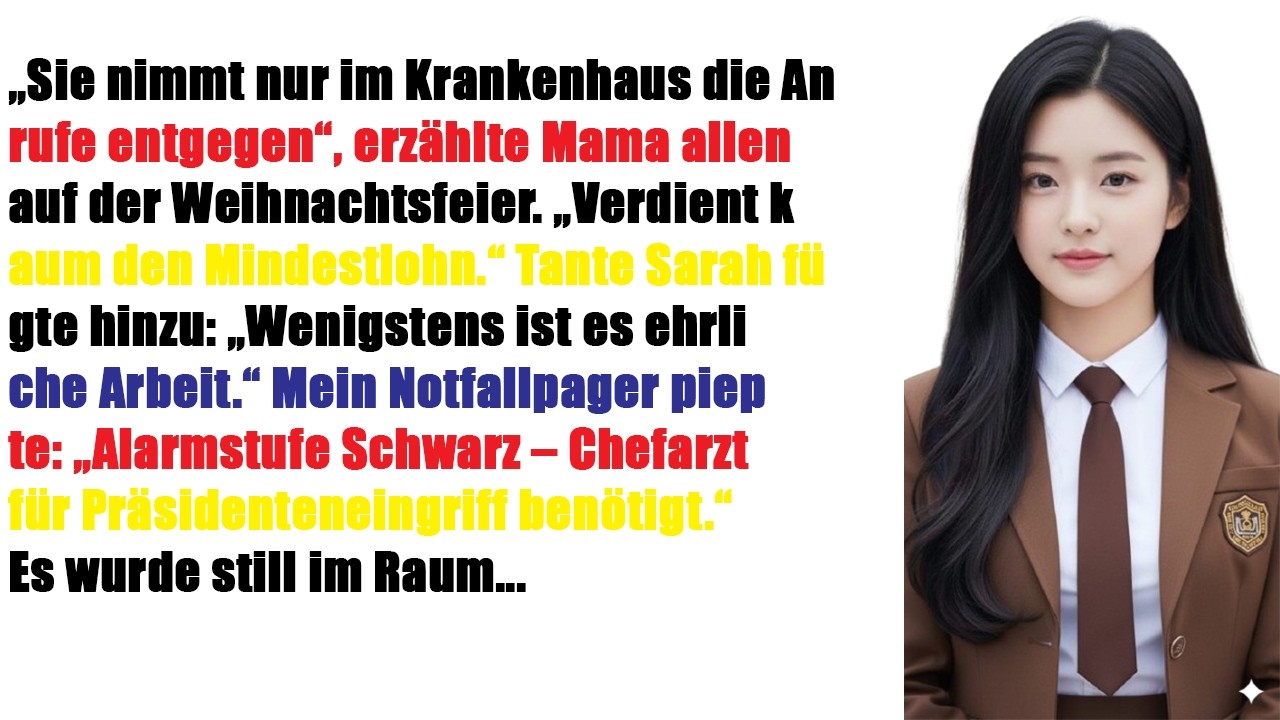 Sie beantwortet nur Anrufe im Krankenhaus“, sagt Mama auf der Feiertagsparty