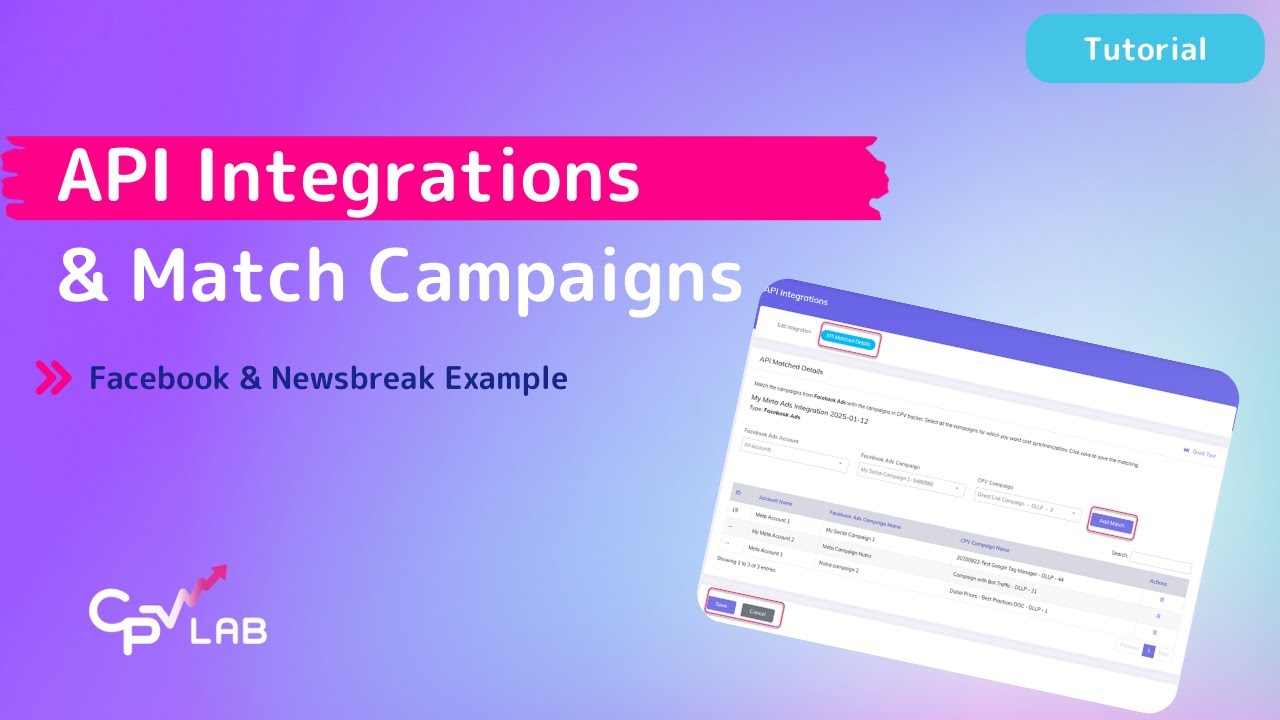 API Integrations & Match Campaigns with Meta Ads | CPV Lab & CPV One Tutorial