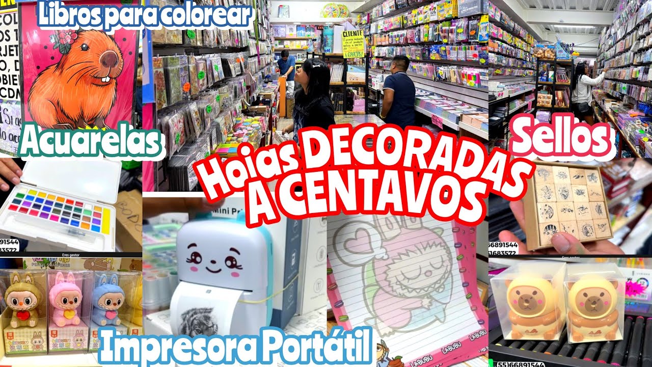 Hojas DECORADAS a CENTAVOS 😱 Productos más NOVEDOSOS en Papeleria KAWAII 😱 Capibara, Labubu Stickers