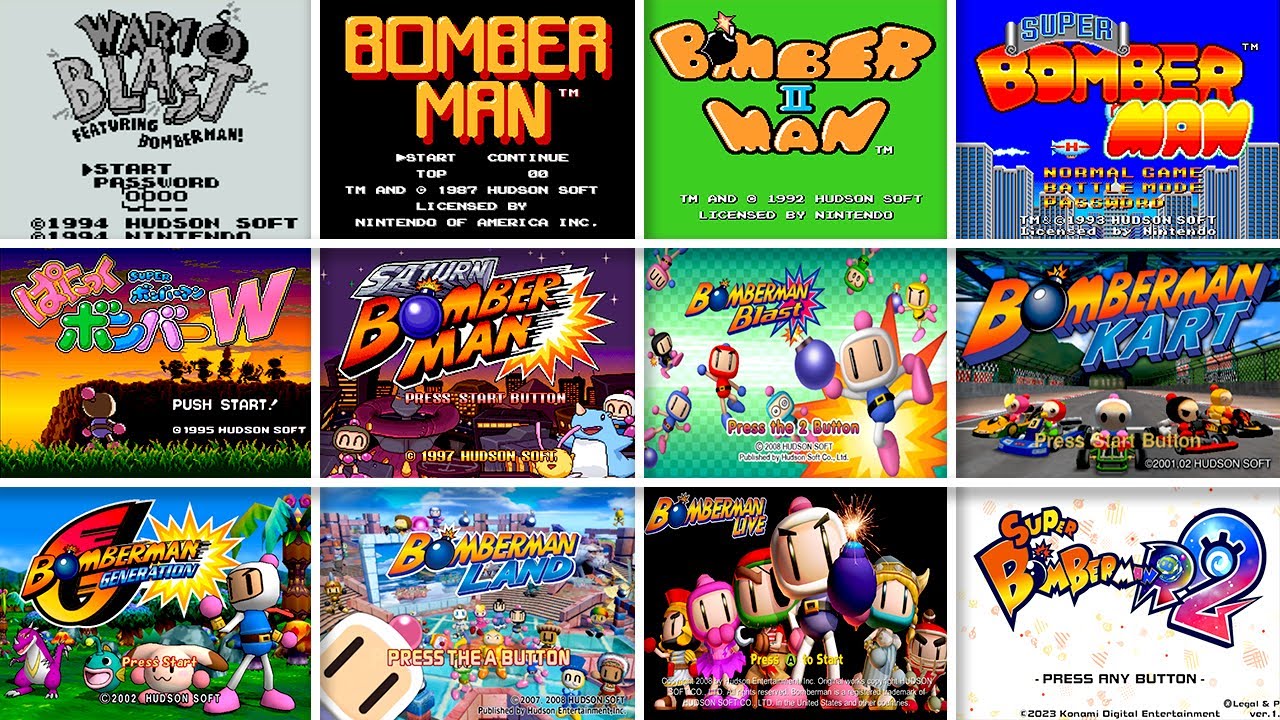 Evolution Of Bomberman Games Start Screen intro (1983 - Today)