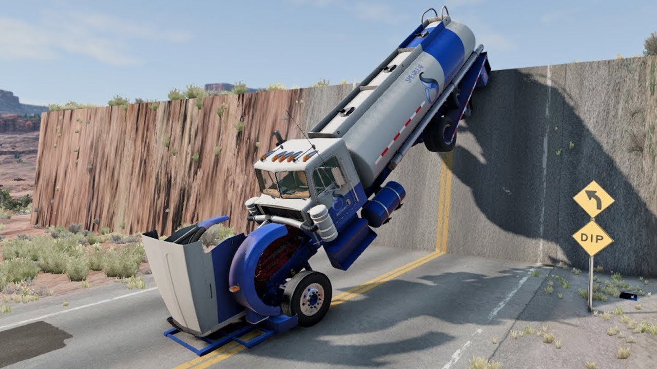 Cars vs Unfinished Roads vs Truck Trailer vs School Bus - BeamNG Eazy Drive Games