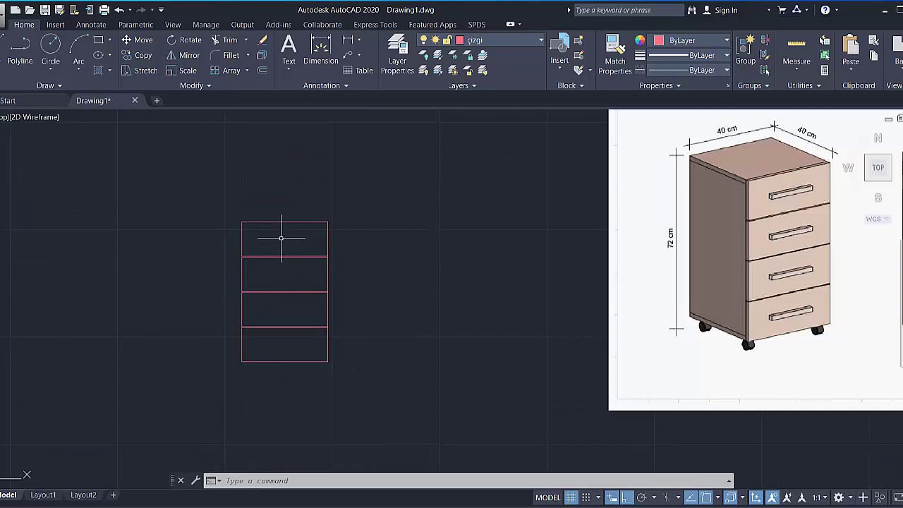 AutoCAD te Keson yada Komodin Çizimi Yapılması